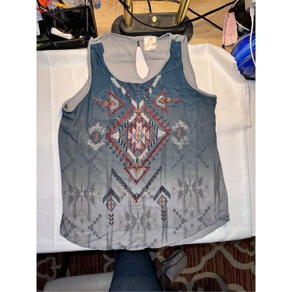 Summer shirt tribal Aztec beaded sparkly size large - Picture 11 of 14